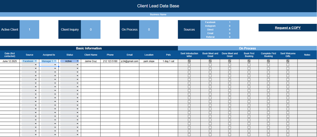 Client Lead Spreadsheet Tracker