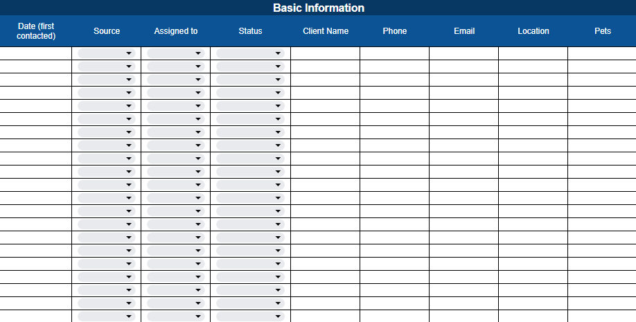 Client Lead Spreadsheet Tracker