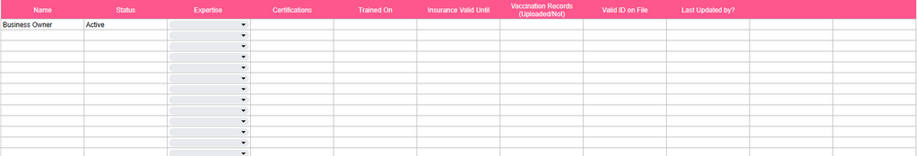 Staff Record Tracker Pet Care Business