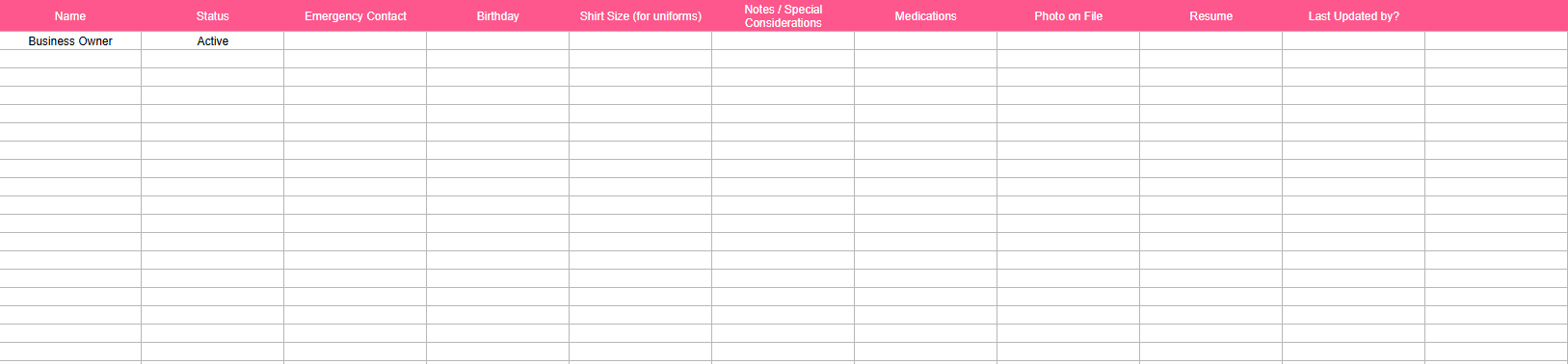 Staff Record Tracker Pet Care Business